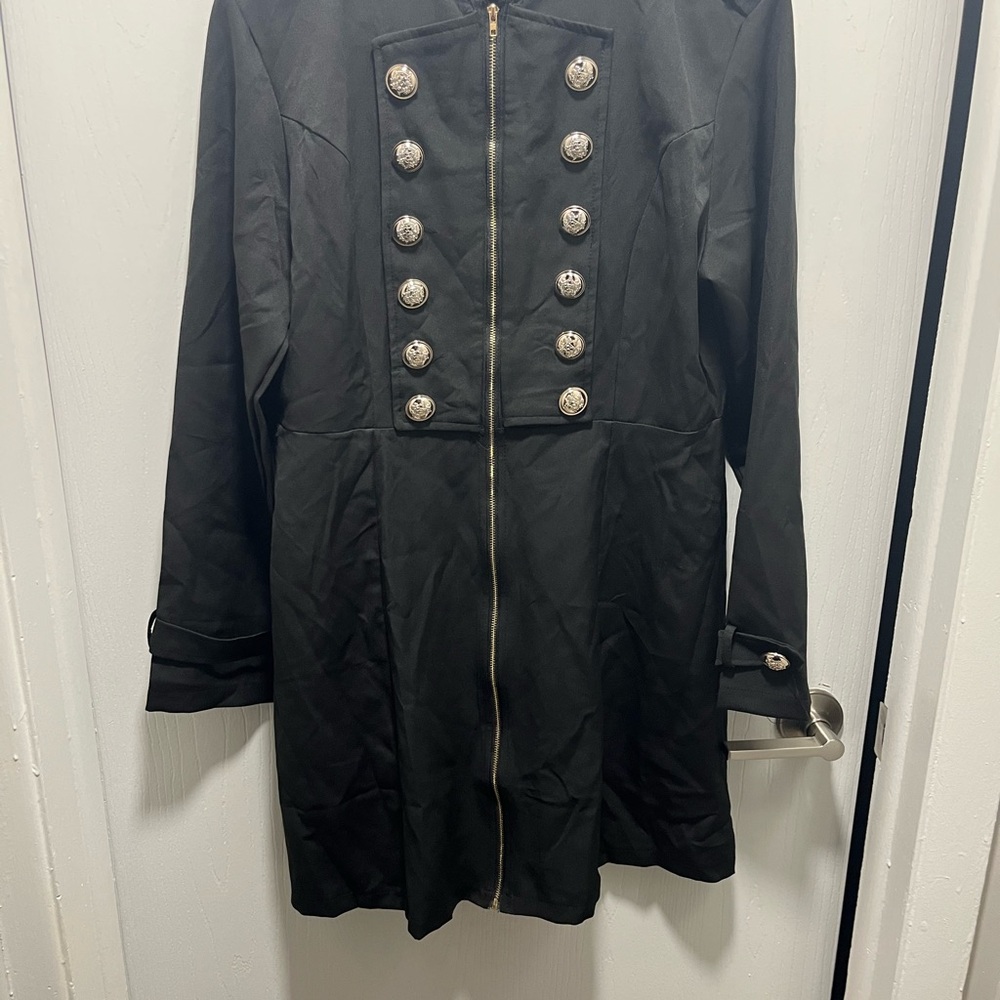 Black Military Style Coat with Silver Buttons